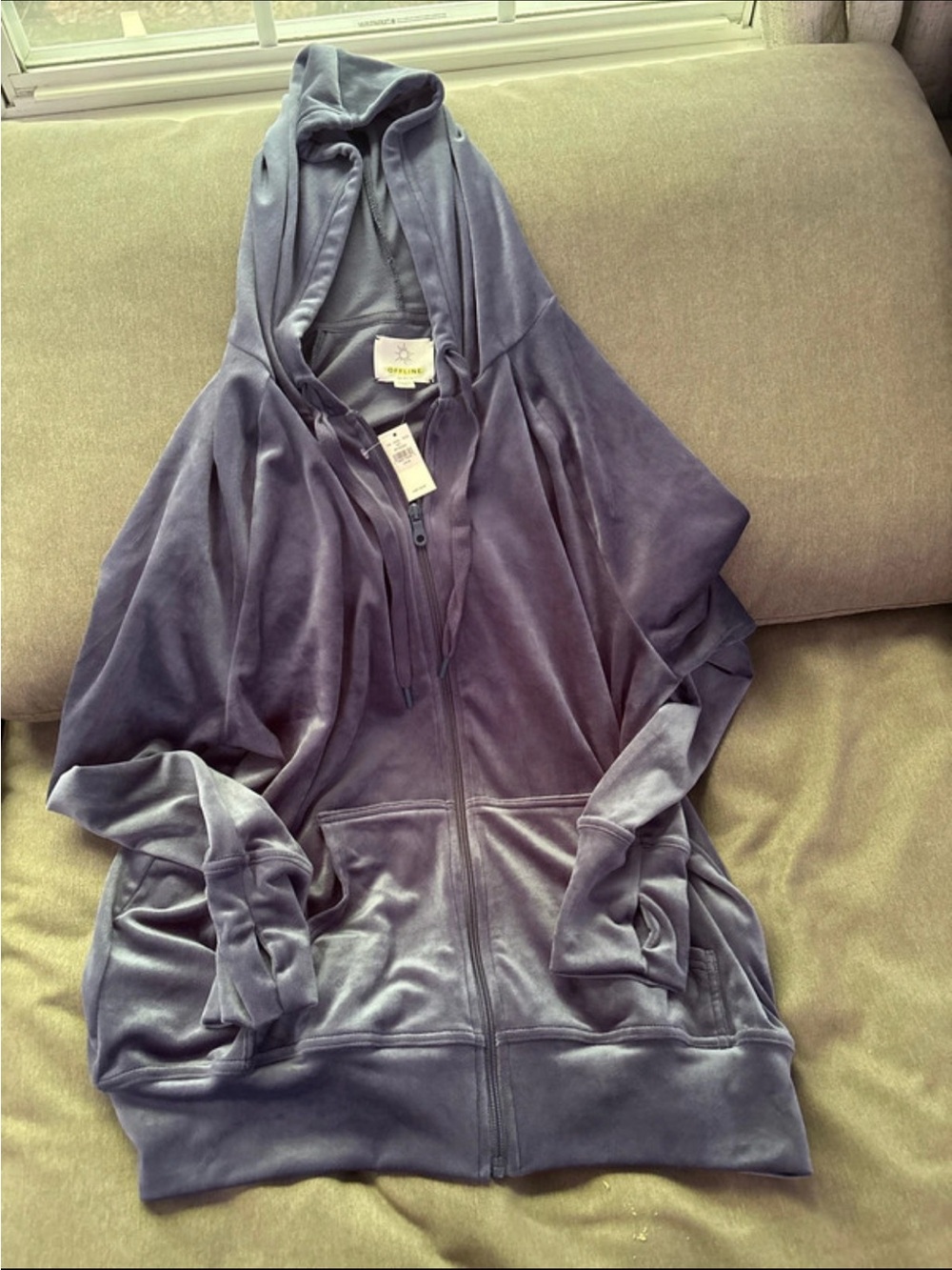 Velour Zip-Up Hoodie Jacket in Navy - Brand: aerie